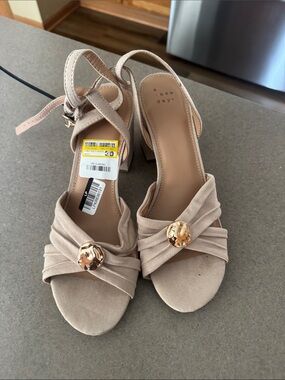a new day Blush Tan Block Heel Sandals with Gold Accent